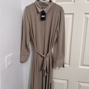 DKNY Brown Long Sleeve Shirt Dress